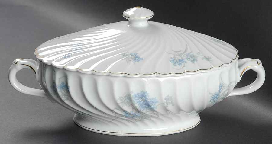 Bergere (Blue Flowers, Gold Verge) Oval Covered Vegetable by Haviland-1