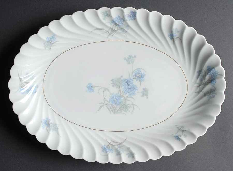 Bergere (Blue Flowers, Gold Verge) 14" Oval Serving Platter by Haviland-1