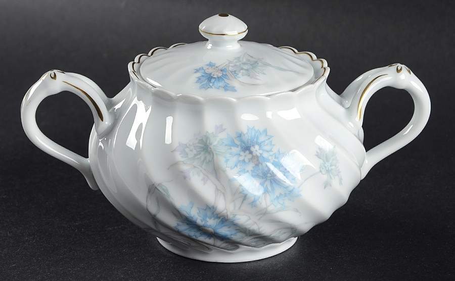 Bergere (Blue Flowers, Gold Verge) Sugar Bowl & Lid by Haviland-1