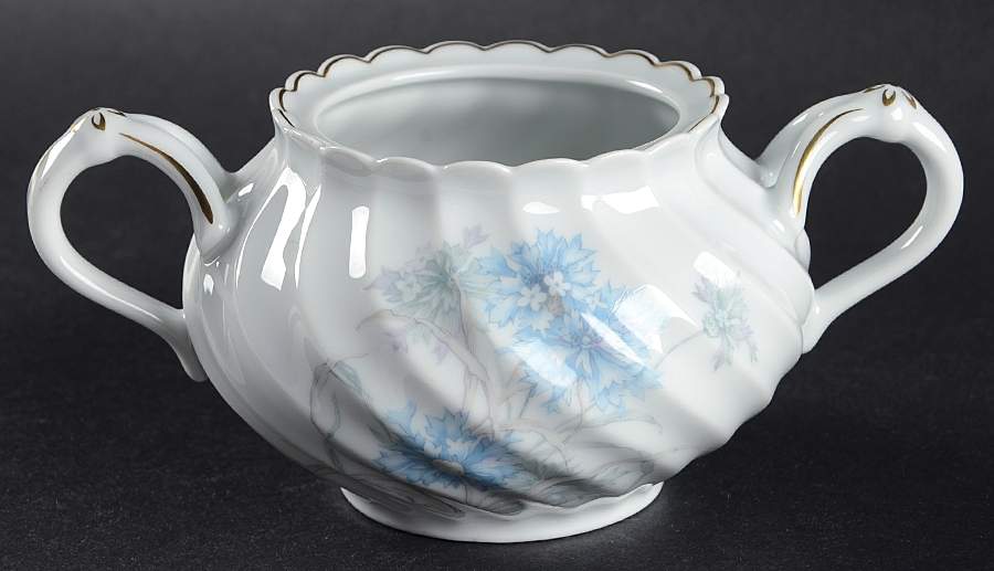 Bergere (Blue Flowers, Gold Verge) Sugar Bowl No Lid by Haviland-1