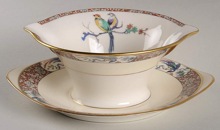Bird of India Gravy Boat with Attached Underplate by Haviland-1