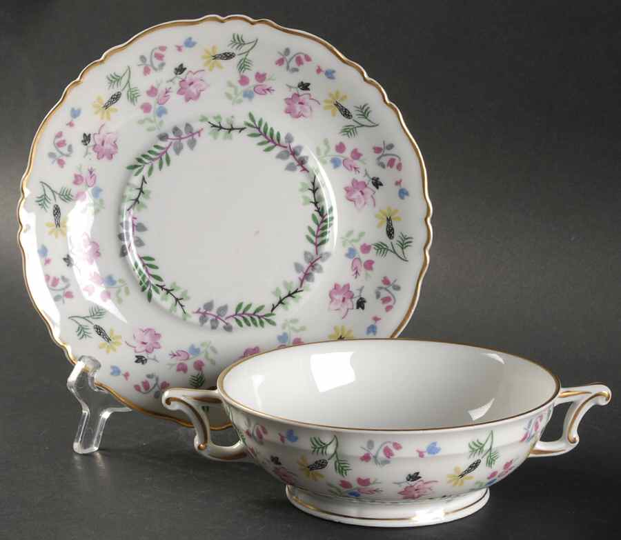 Blue Bell Footed Cream Soup Bowl & Saucer Set by Haviland-1