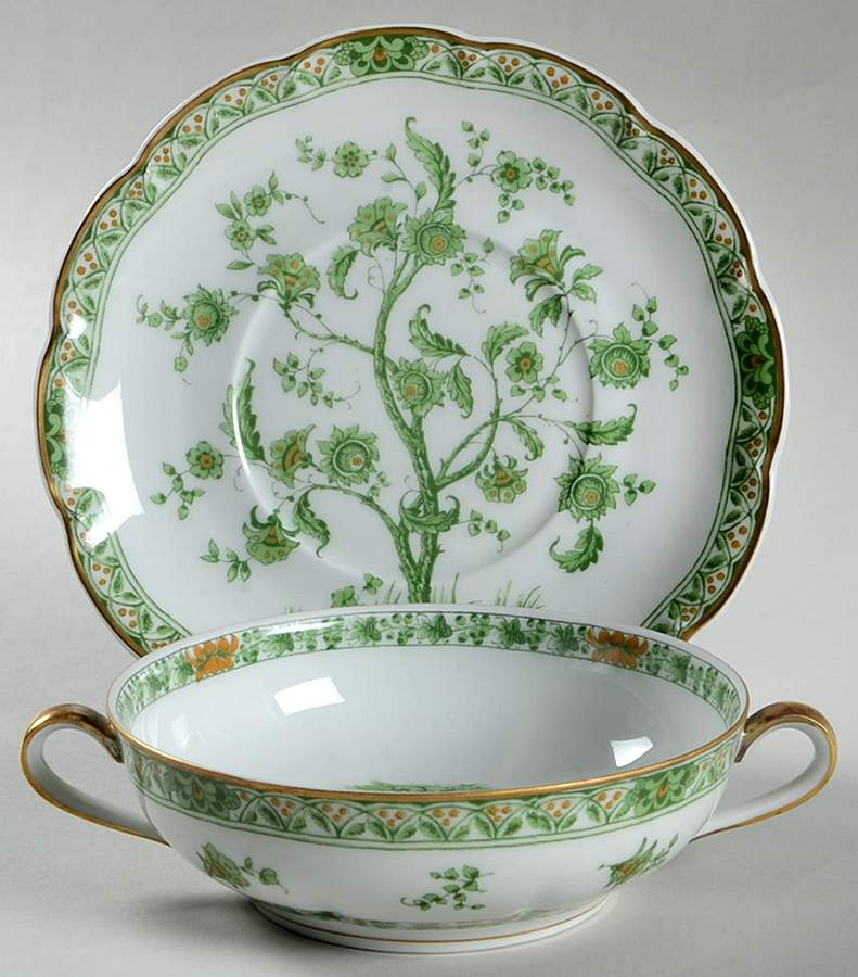 Bonneval (White, Isle De France Shape) Flat Cream Soup Bowl & Saucer Set by Haviland-1