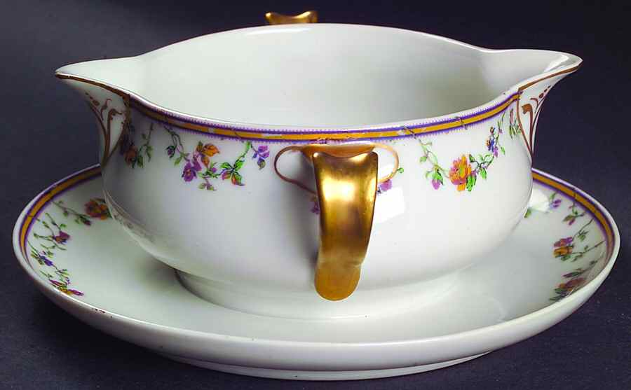 Bordeaux (Yellow & Lavender Edge) Gravy Boat with Attached Underplate by Haviland-1