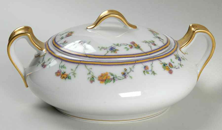 Bordeaux (Yellow & Lavender Edge) Sugar Bowl & Lid by Haviland-1