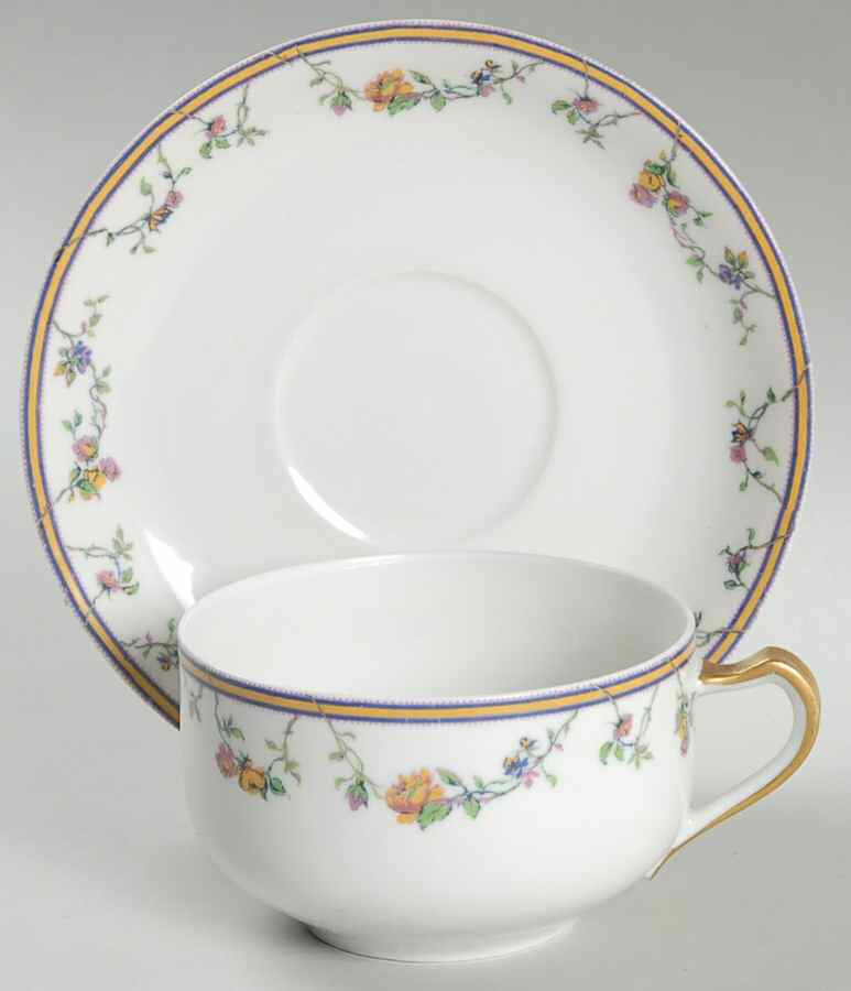 Bordeaux (Yellow & Lavender Edge) Flat Cup & Saucer Set by Haviland-1