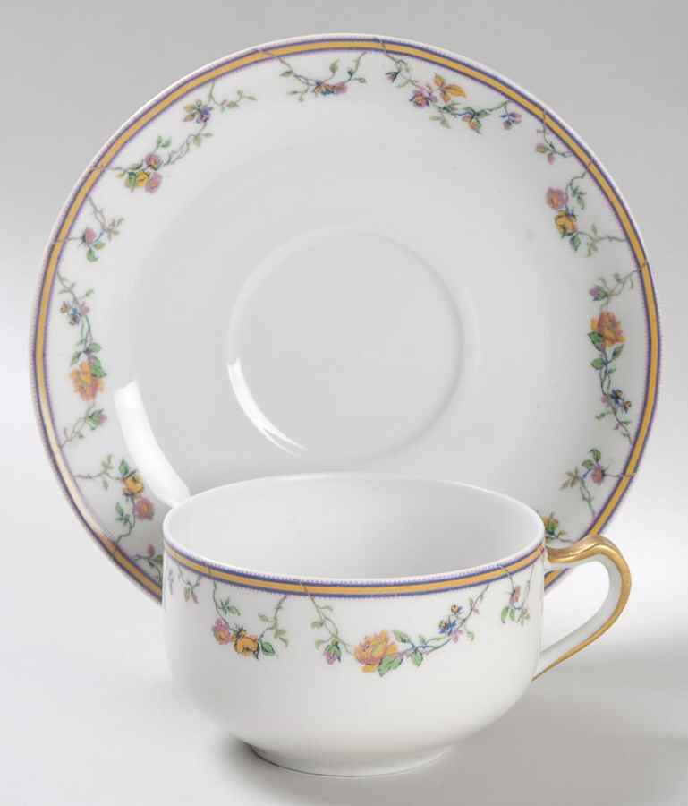 Bordeaux (Yellow & Lavender Edge) Flat Cup & Saucer Set by Haviland-1