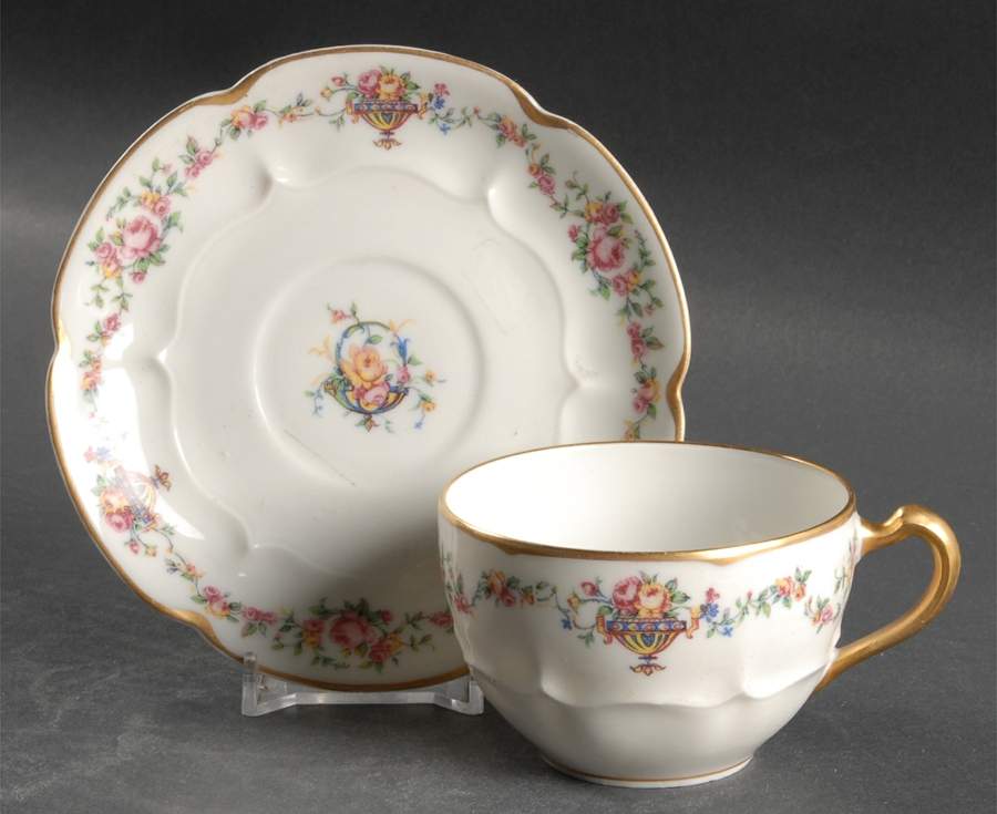 Bouquet (Flowers In Urn) Flat Cup & Saucer Set by Haviland-1