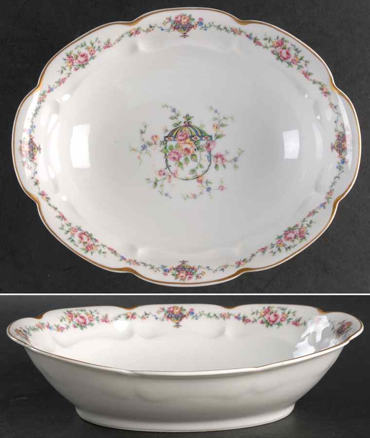 Bouquet (Flowers In Urn) 10" Oval Vegetable Bowl by Haviland-1
