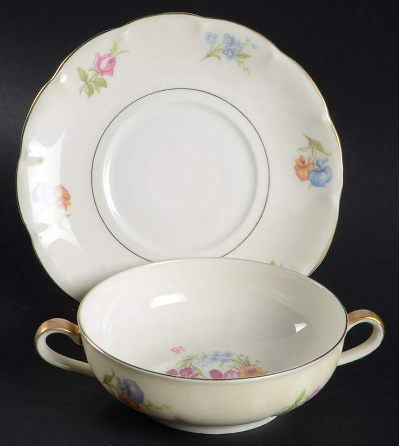 Breton (New York) Flat Cream Soup Bowl & Saucer Set by Haviland-1
