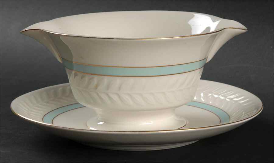 Brighton Turquoise Gravy Boat with Attached Underplate by Haviland-1