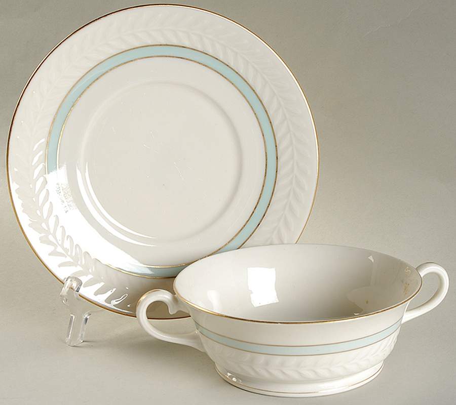 Brighton Turquoise Footed Cream Soup Bowl & Saucer Set by Haviland-1