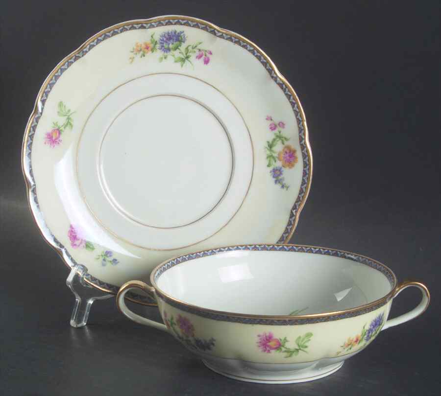 Burgundy Flat Cream Soup Bowl & Saucer Set by Haviland-1