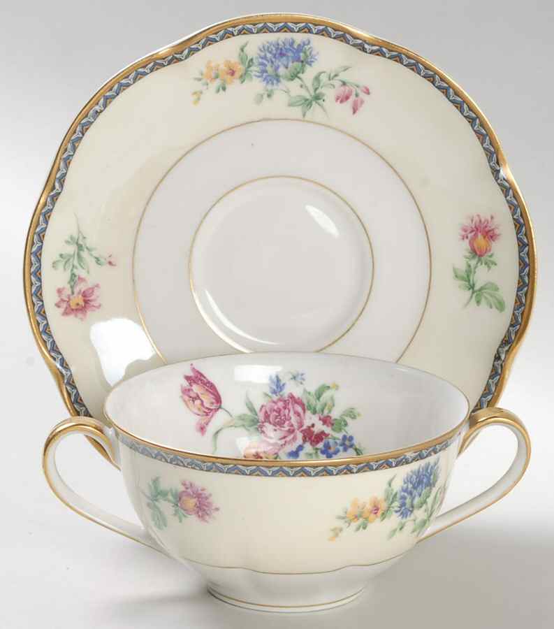 Burgundy Flat Bouillon Cup & Saucer by Haviland-1