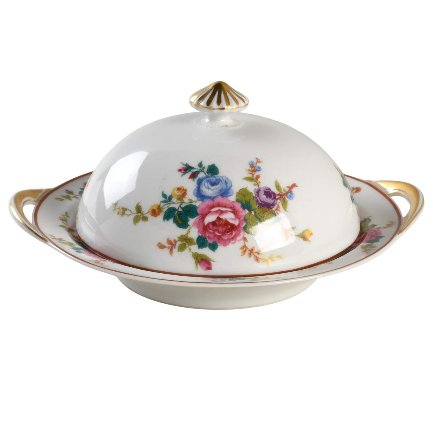 Cambridge (France, Floral) Round Covered Butter with Strainer by Haviland-1