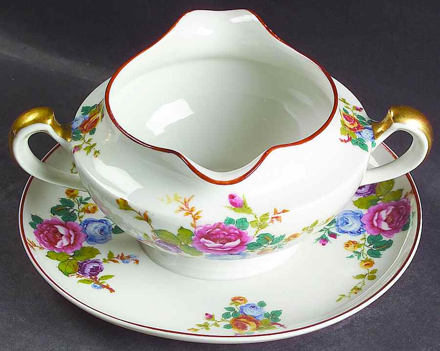 Cambridge (France, Floral) Gravy Boat with Attached Underplate by Haviland-1