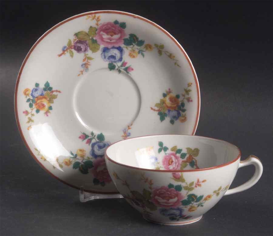 Cambridge (France, Floral) Flat Cup & Saucer Set by Haviland-1