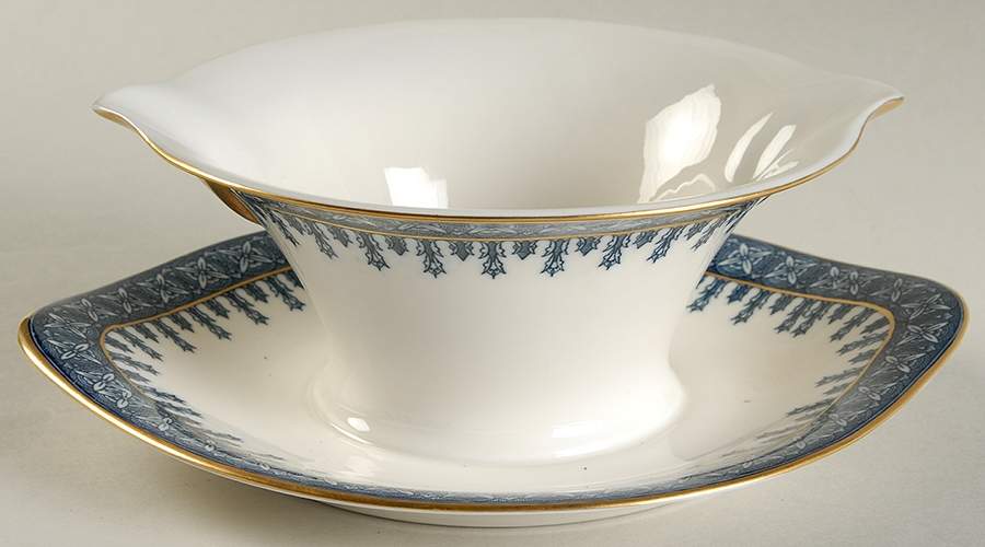 Cambridge Blue Gravy Boat with Attached Underplate by Haviland-1