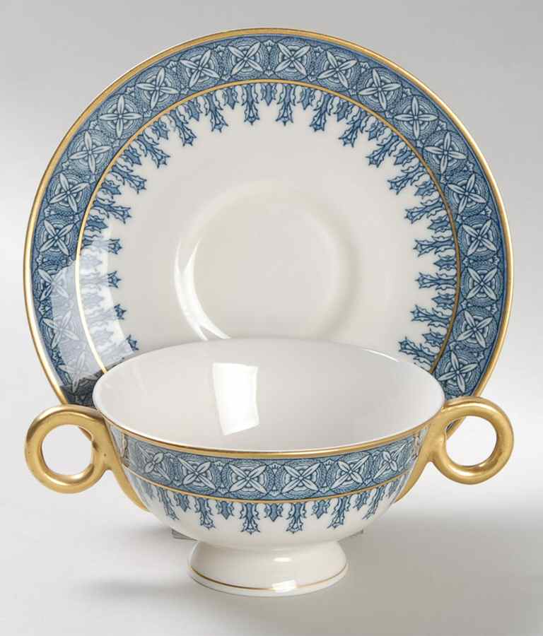Cambridge Blue Footed Bouillon Cup & Saucer by Haviland-1