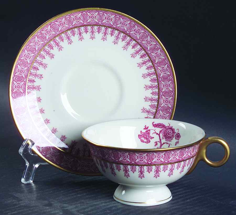 Cambridge Crimson Footed Cup & Saucer Set by Haviland-1