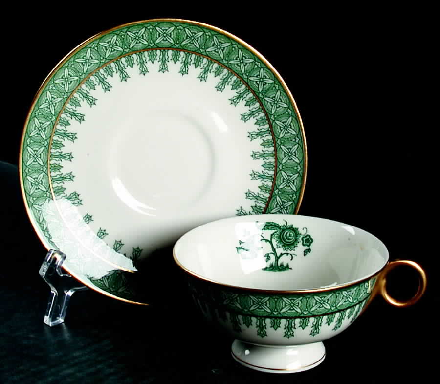 Cambridge Green Footed Cup & Saucer Set by Haviland-1