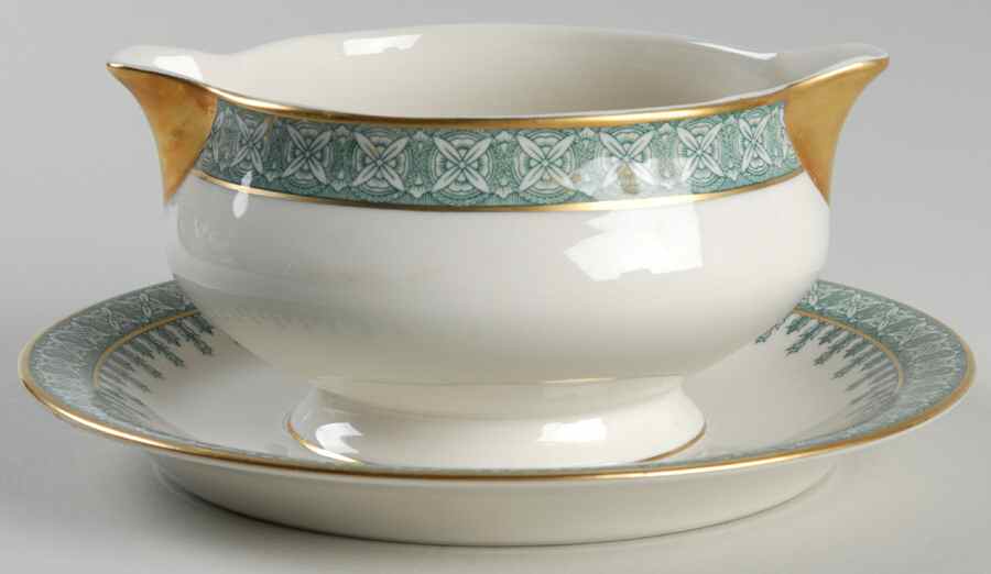 Cambridge Green Round Gravy Boat/Attached Underplate by Haviland-1