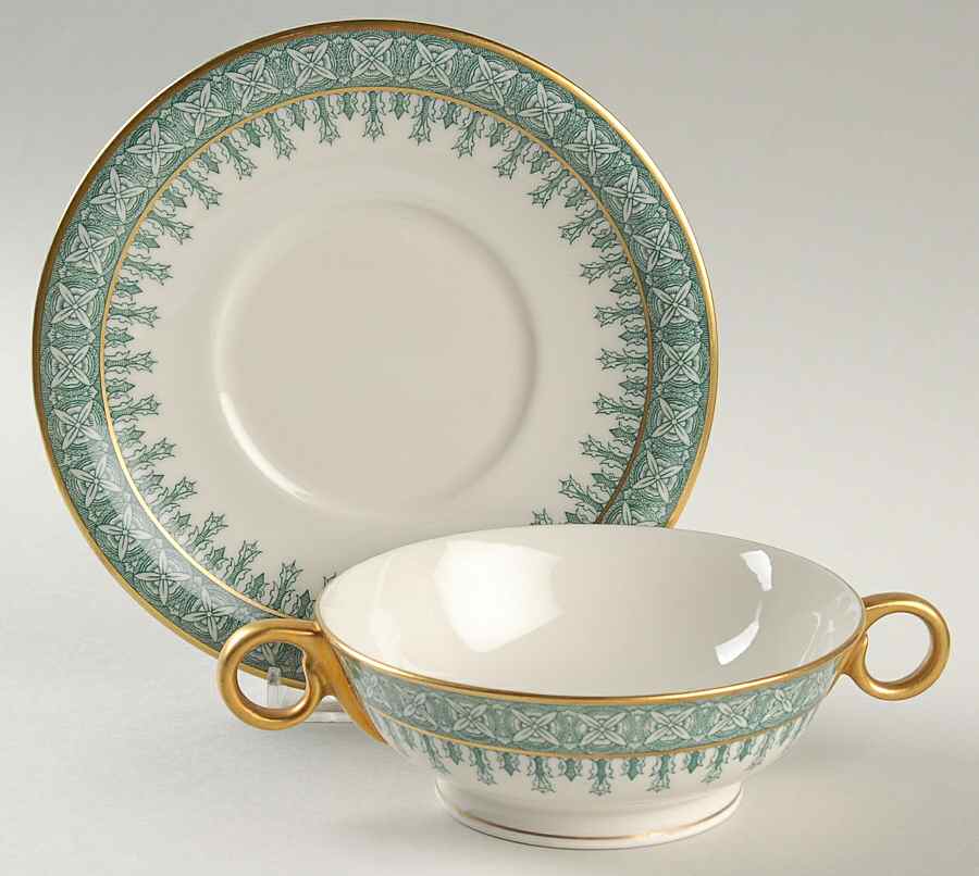 Cambridge Green Footed Cream Soup Bowl & Saucer Set by Haviland-1