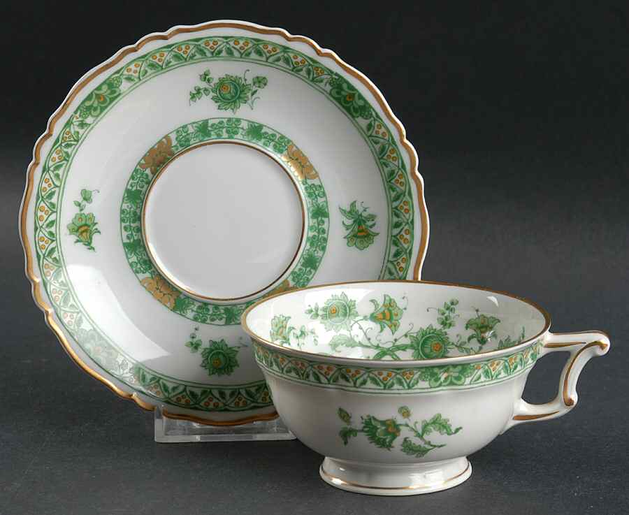 Cashmere (Green & Gold Tree) Footed Cup & Saucer Set by Haviland-1