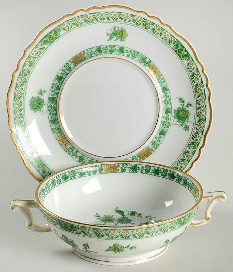 Cashmere (Green & Gold Tree) Footed Cream Soup Bowl & Saucer Set by Haviland-1