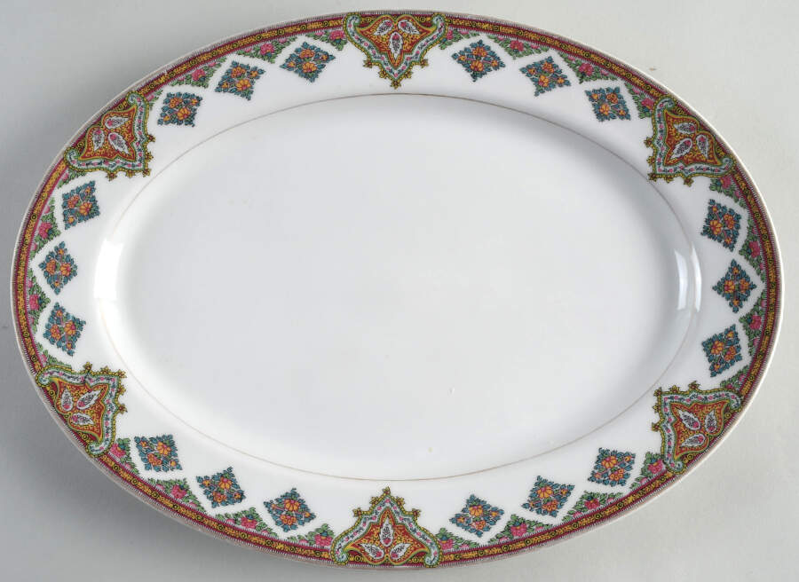 Cashmere (Maroon, Blue & Yellow Des) 13" Oval Serving Platter by Haviland-1