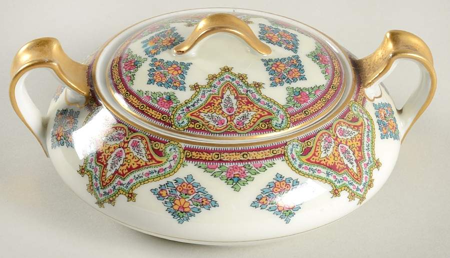 Cashmere (Maroon, Blue & Yellow Des) Sugar Bowl & Lid by Haviland-1