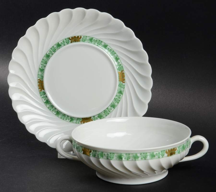 Cashmere Green (Torse Shape) Flat Cream Soup Bowl & Saucer Set by Haviland-1