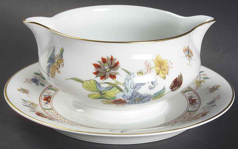Cathay (Gold Trim) Gravy Boat with Attached Underplate by Haviland-1