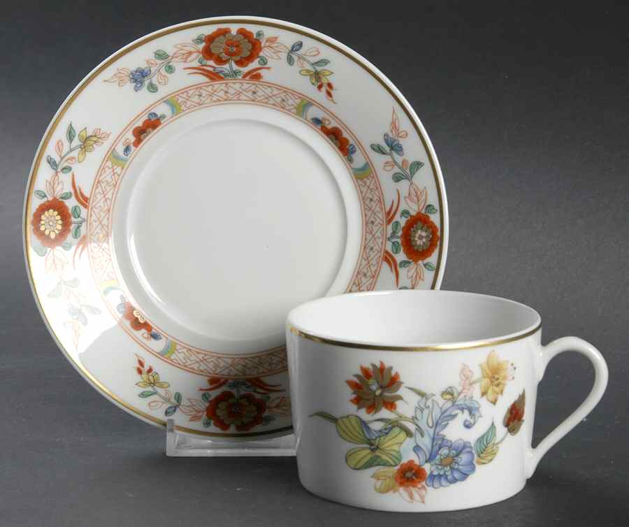Cathay (Gold Trim) Flat Cup & Saucer Set by Haviland-1