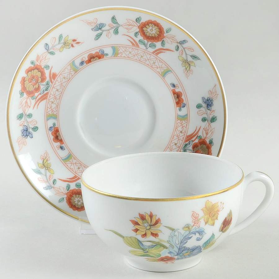 Cathay (Gold Trim) Flat Cup & Saucer Set by Haviland-1