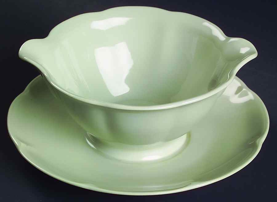 Celadon Gravy Boat with Attached Underplate by Haviland-1