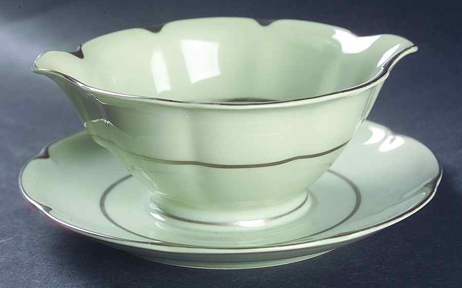 Celadon Platinum Gravy Boat with Attached Underplate by Haviland-1