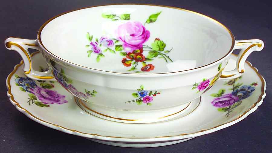 Chantilly Footed Cream Soup Bowl & Saucer Set by Haviland-1