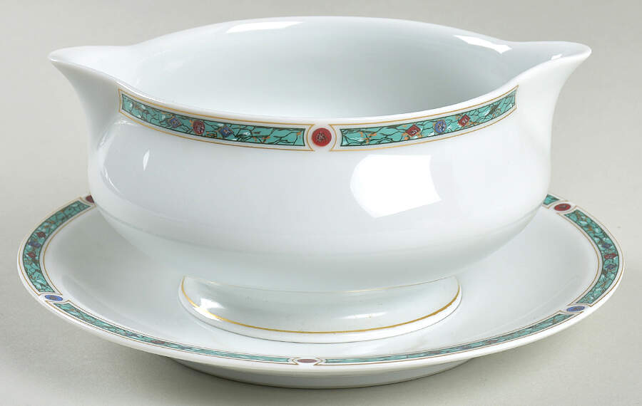 Chatelaine Green (Gold Verge) Gravy Boat & Underplate by Haviland-1