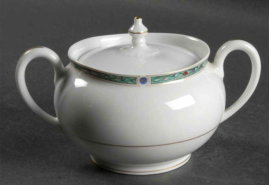 Chatelaine Green (Gold Verge) Sugar Bowl & Lid by Haviland-1