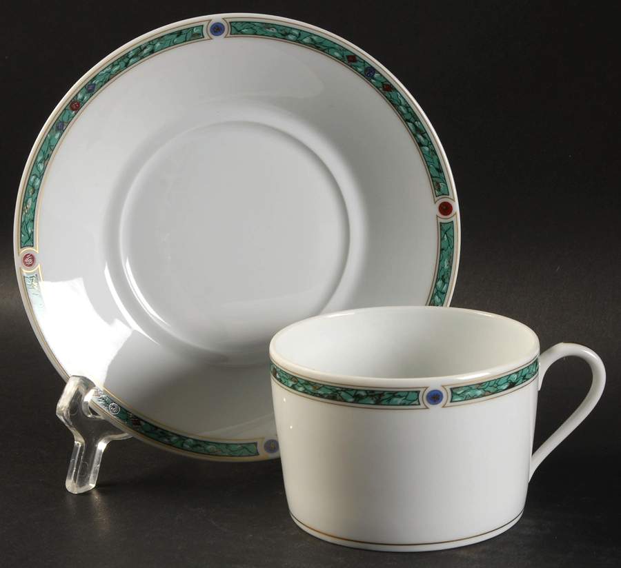 Chatelaine Green (Gold Verge) Flat Cup & Saucer Set by Haviland-1