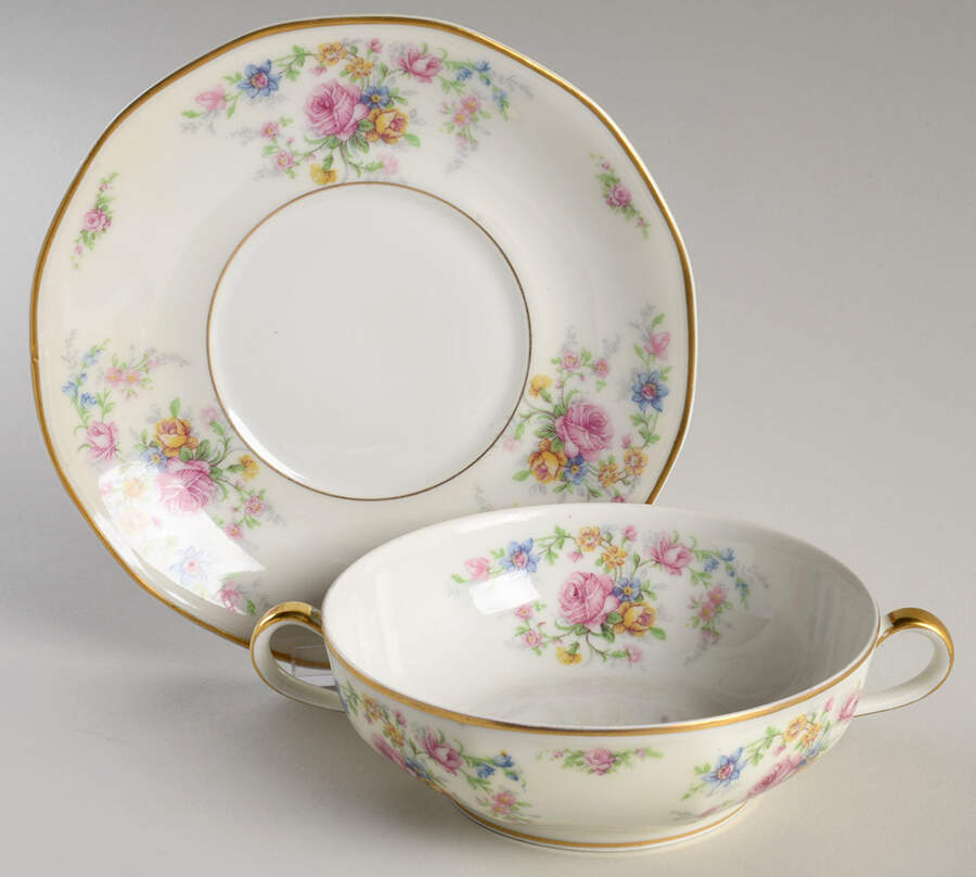 Chalfonte Flat Cream Soup Bowl & Saucer Set by Haviland-1