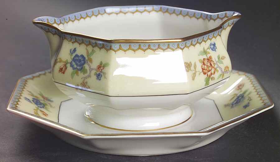 Chambord (Birds, Older Patt) Gravy Boat with Attached Underplate by Haviland-1