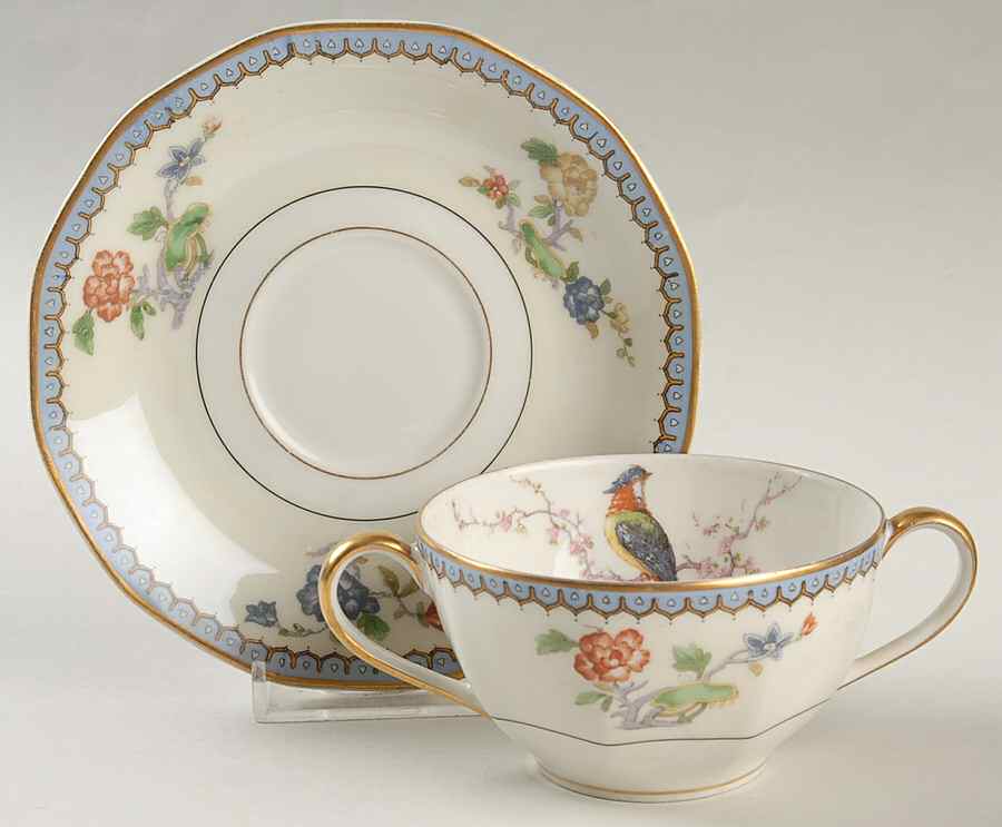 Chambord (Birds, Older Patt) Flat Bouillon Cup & Saucer by Haviland-1