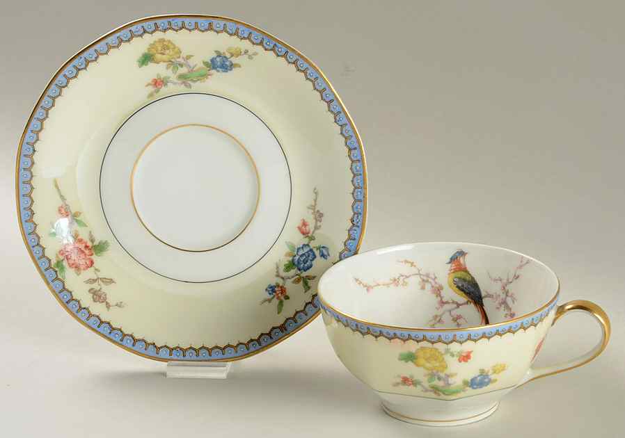Chambord (Birds, Older Patt) Flat Cup & Saucer Set by Haviland-1