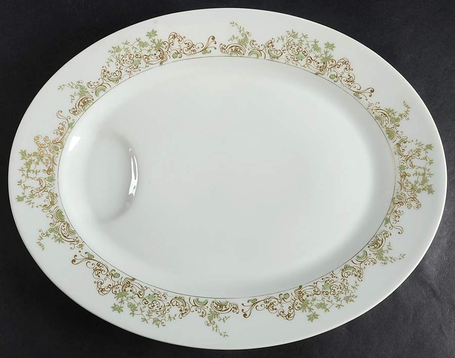 Chambord (Newer Green and Gold) 13" Oval Serving Platter by Haviland-1