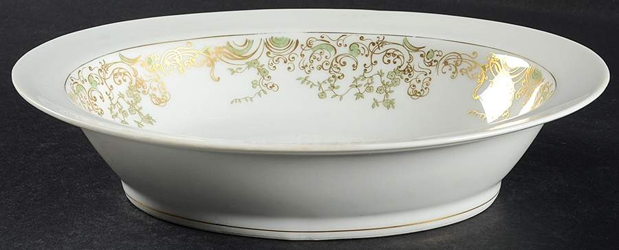 Chambord (Newer Green and Gold) 9" Oval Vegetable Bowl by Haviland-1