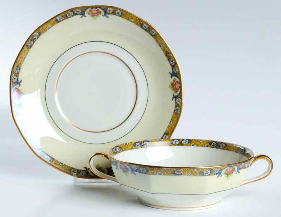 Chenonceaux Flat Cream Soup Bowl & Saucer Set by Haviland-1