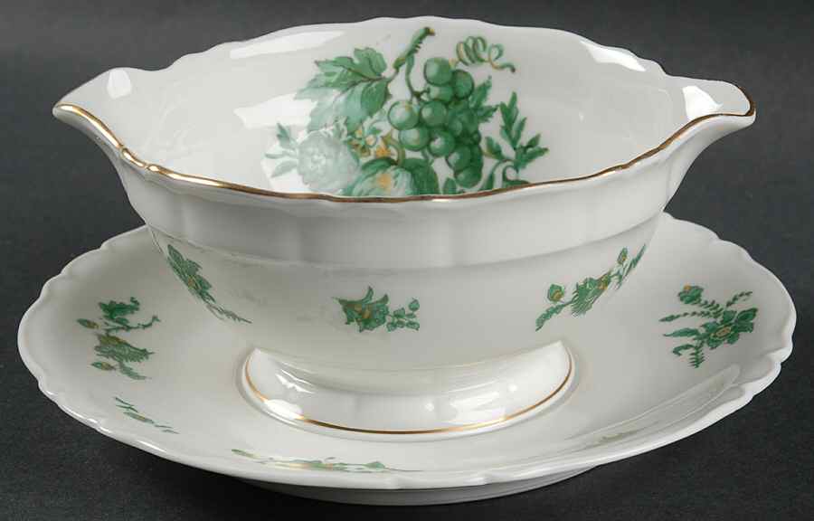 Chevalier (Newer, Inner Gold) Gravy Boat with Attached Underplate by Haviland-1