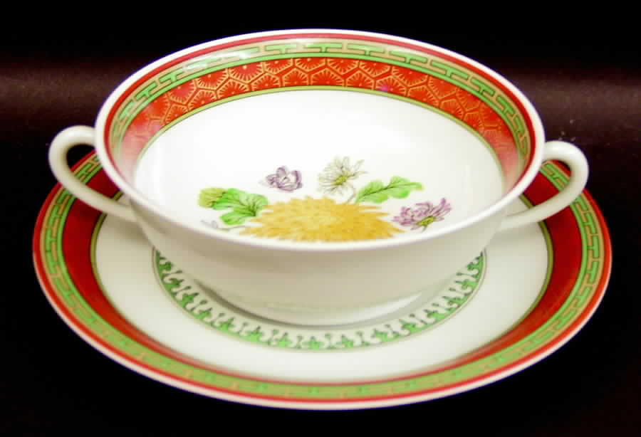 Chrysantheme Footed Cream Soup Bowl & Saucer Set by Haviland-1